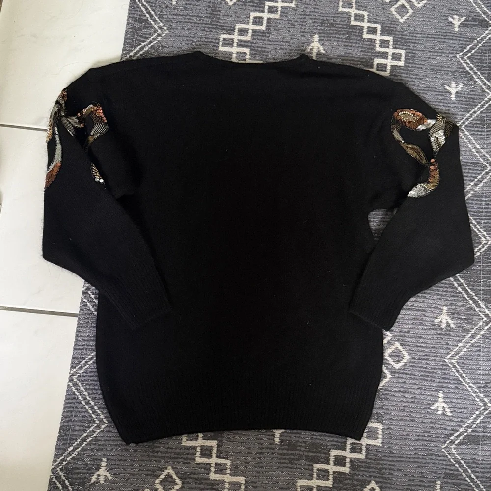 Vintage I.B. Diffusion Beaded Sequin Bow Angora Silk Lambswool Sweater Crewneck - Picture 5 of 6